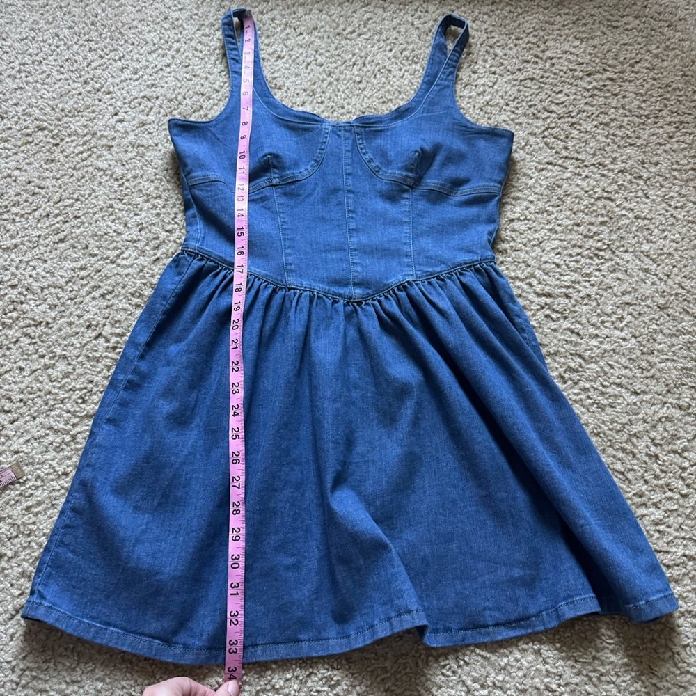 Gianni Bini Violet Denim A-line Mini Dress Sz 10 Scoop Neck Sleeveless Stretch - Picture 10 of 12